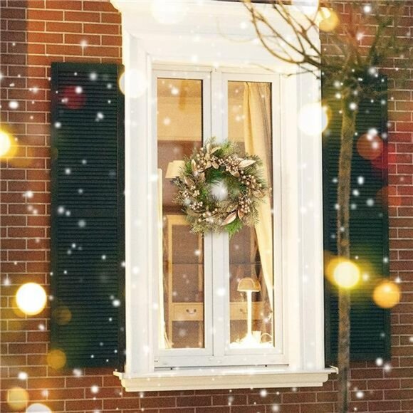 Christmas Pine Wreath ,16 Inch Front Door Wreath with Gold Berry Leaves - Picture 2 of 7